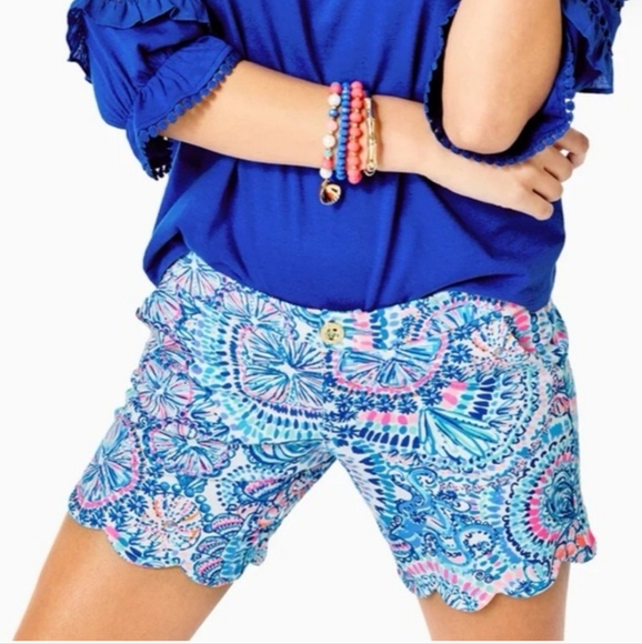 Lilly Pulitzer Darci Knit Shorts Blue Grotto Commotion in the Ocean - Picture 4 of 14
